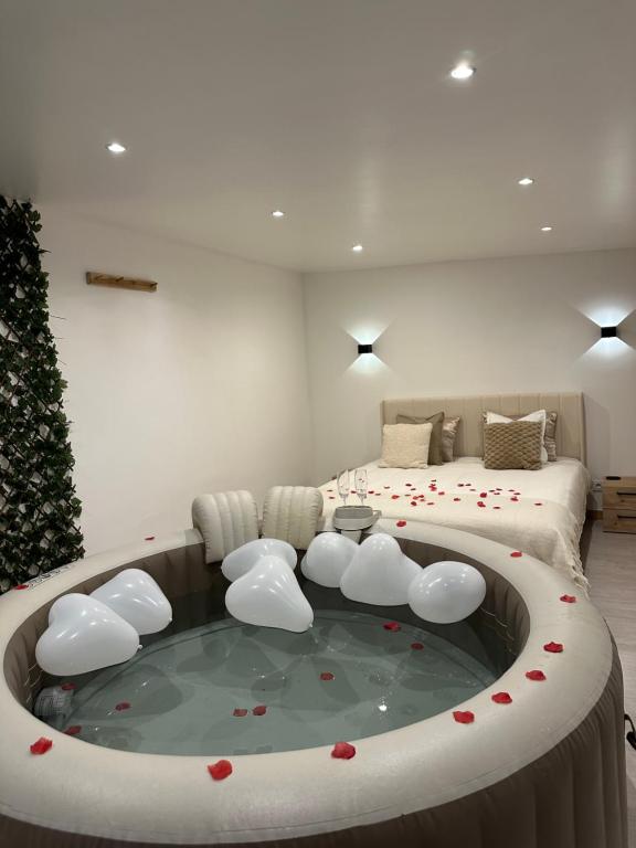 Katil atau katil-katil dalam bilik di F2 jacuzzi moderne et spacieux