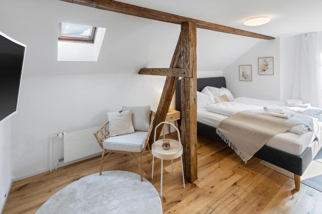 Postel nebo postele na pokoji v ubytování Klara 1034 - Olma, Spital, Uni St- Gallen