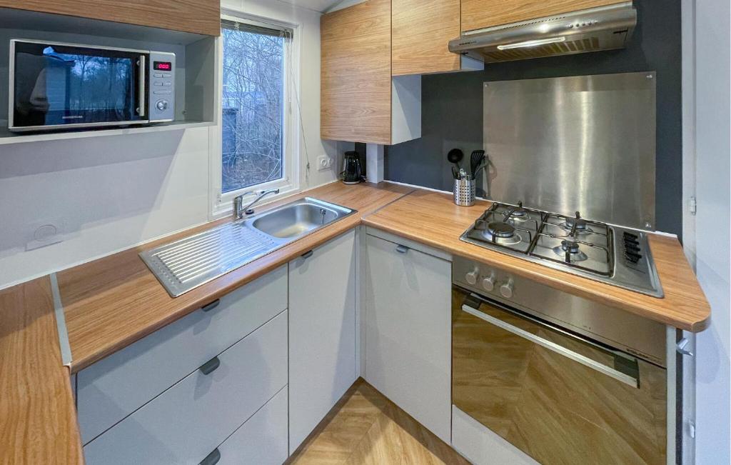 Dapur atau dapur kecil di Amazing StaCaravan In Lauwersoog