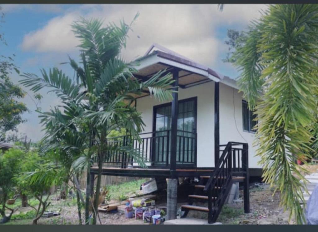una pequeña casa con palmeras delante en Tiny House, en Ko Lanta
