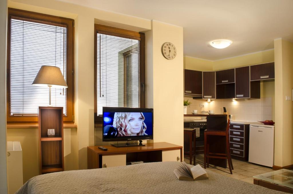 Kuchyň nebo kuchyňský kout v ubytování Sopocki Dwór Apartments