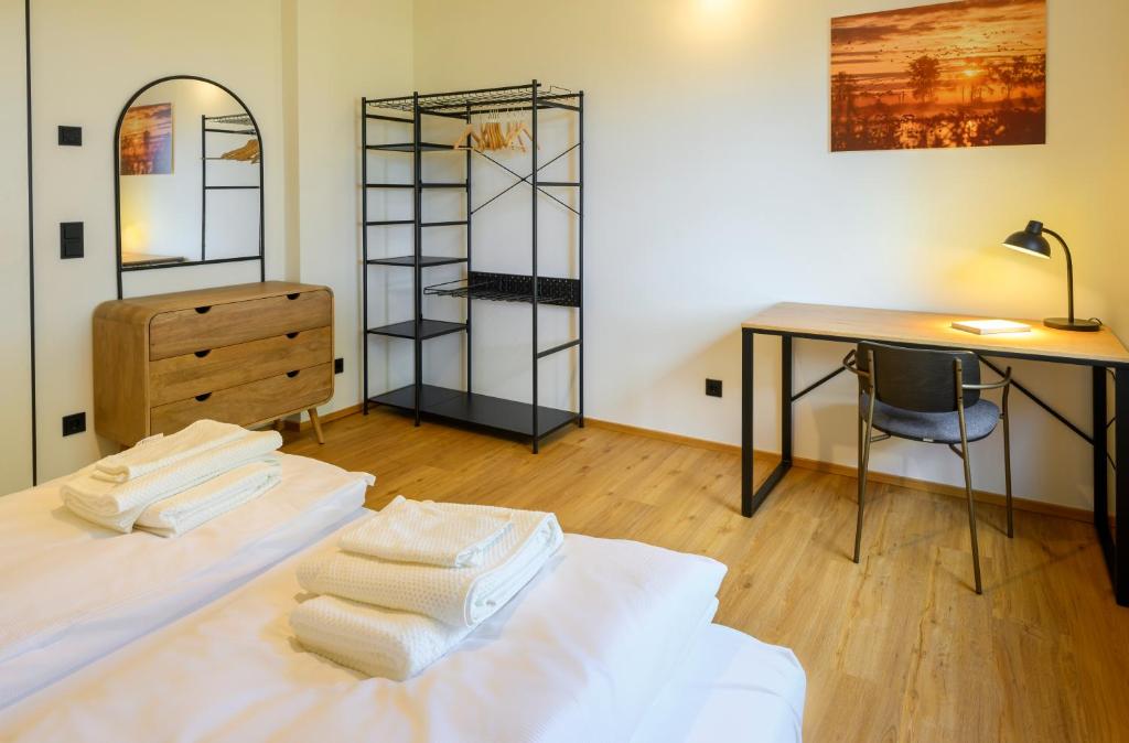 Postel nebo postele na pokoji v ubytování Pausenhof Spreewald