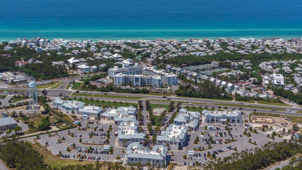 an aerial view of a resort near the ocean at Lazy Days in Seacrest