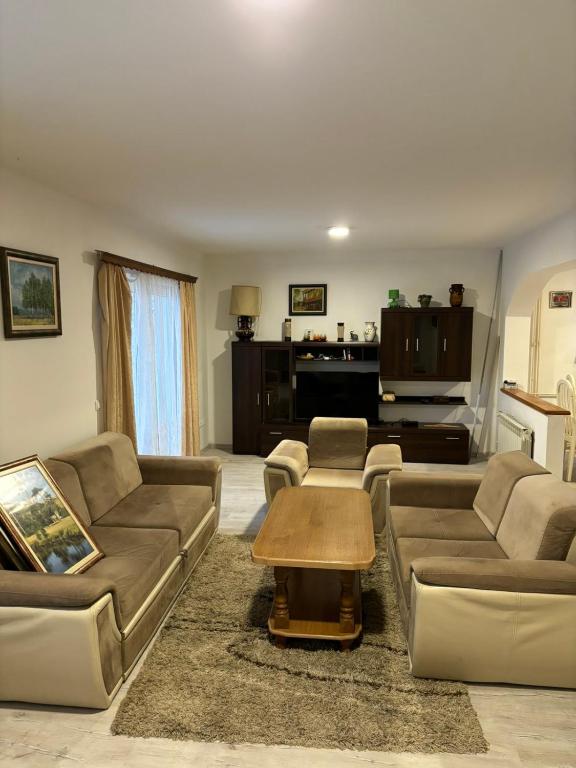 a living room with a couch and a coffee table at Komforna kuca Pale in Pale