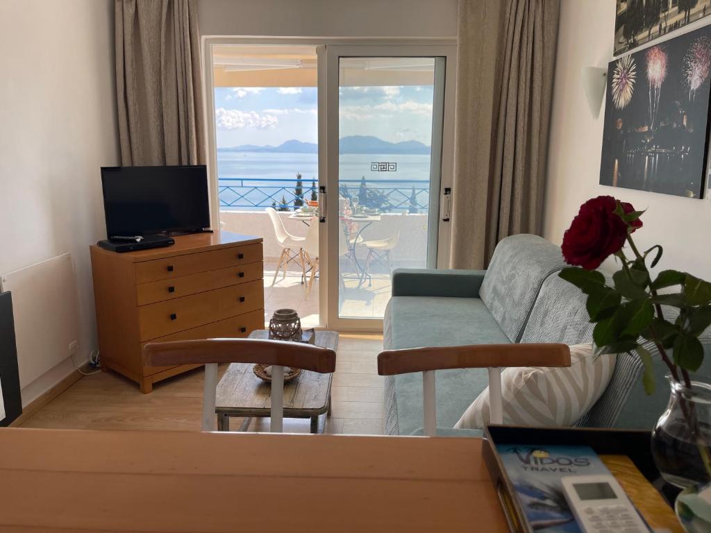 Televízia a/alebo spoločenská miestnosť v ubytovaní Vidos apartment Barbati