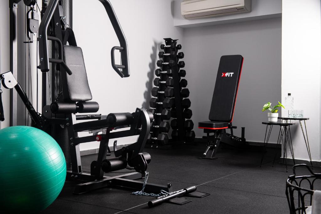 a gym with two tread machines and an exercise ball at Athenian Riviera Hotel& Suites in Athens