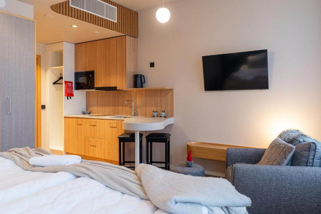Majoituspaikan Postmaster Hotel keittiö tai keittotila