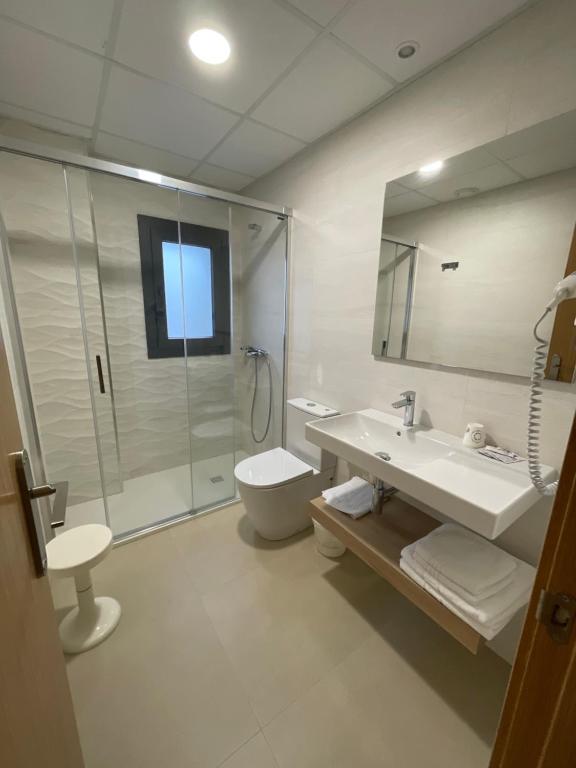 Koupelna v ubytování Hostal Pirineos Ainsa