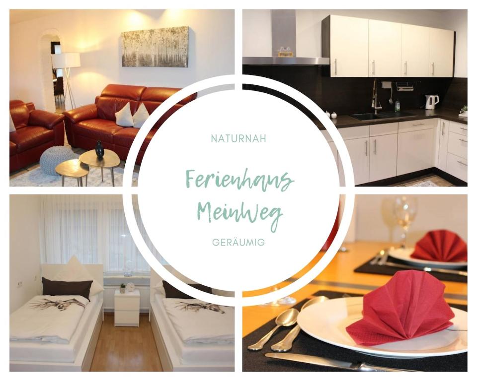 un collage de photos d'une cuisine et d'un salon dans l'établissement Ferienhaus MeinWeg, à Wassenberg