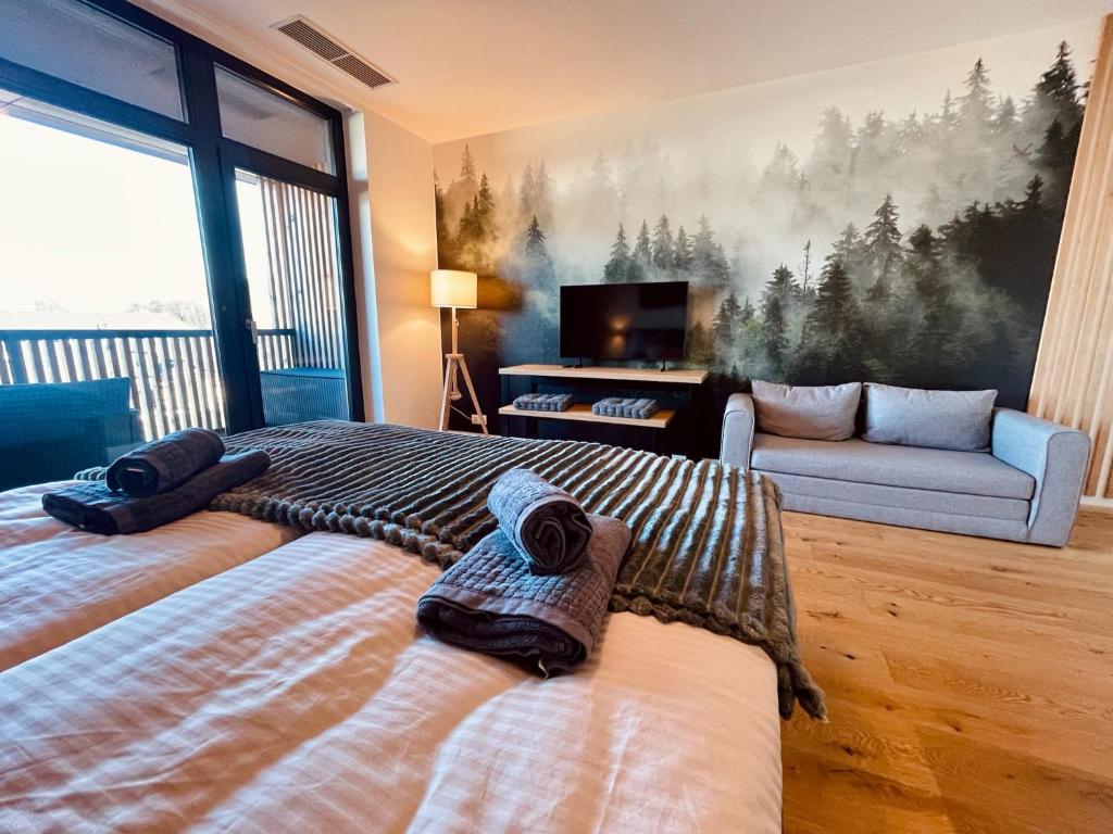 Postel nebo postele na pokoji v ubytování Tee House - Forest Apartment Čeladná