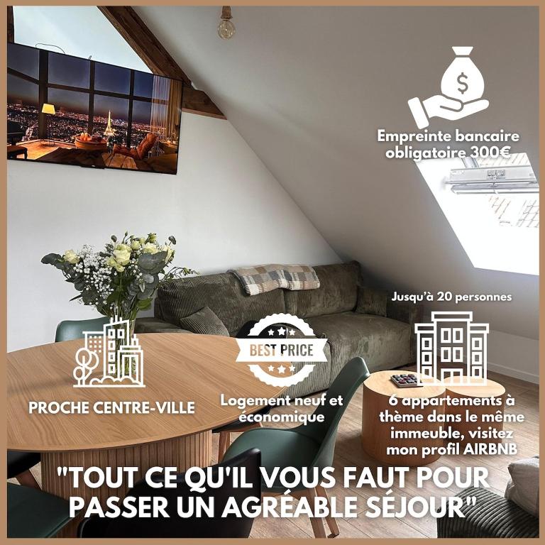- un flyer pour une villa privée avec un salon dans l'établissement L'atelier des rêves 8 personnes, à Amiens