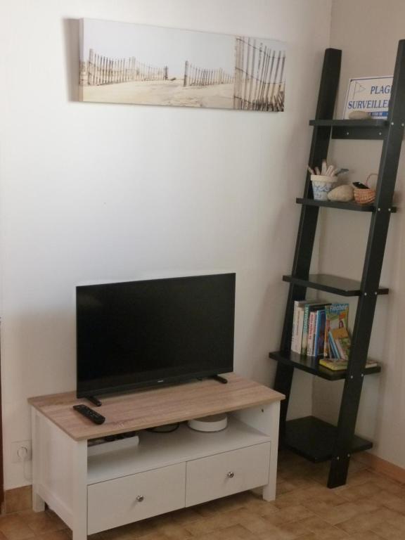 Televízia a/alebo spoločenská miestnosť v ubytovaní Gîte la Salicorne