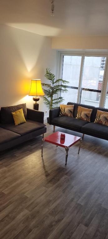 un salon avec deux canapés et une table basse dans l'établissement 3 bedrooms apartment Paris 16 - Michel Ange, à Paris