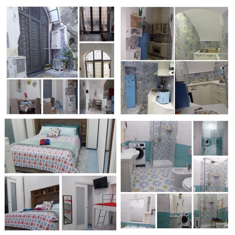 a collage of photos of a bedroom and a bathroom at DonnaSofia in Cetara