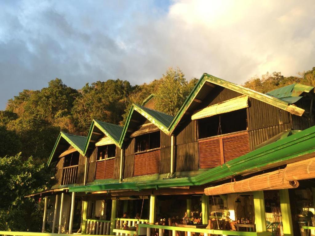a wooden building with a green roof at Liberty's Lodge and Diving - Apo Island in Dumaguete