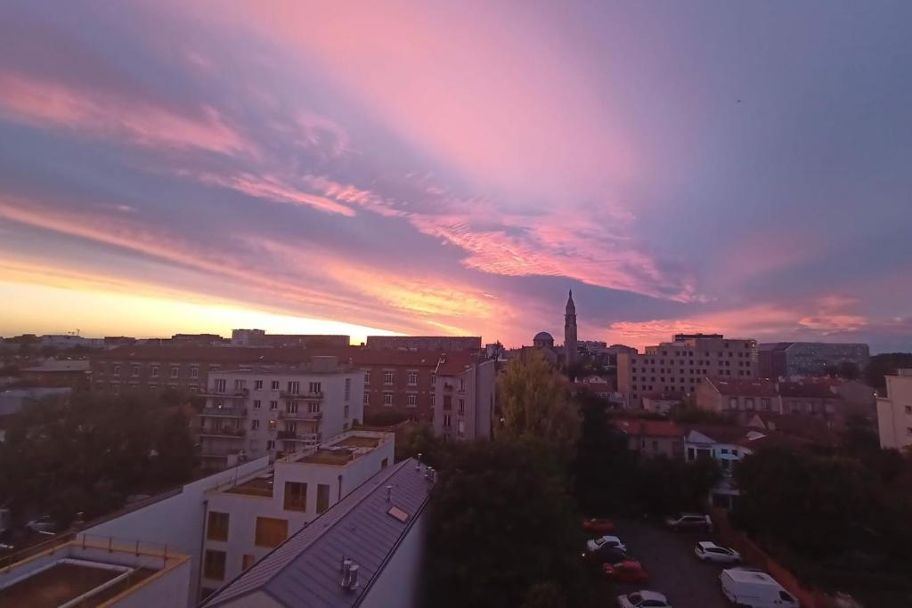 - une vue sur les toits de la ville et le coucher du soleil dans l'établissement T2 apartment near city center, à Gentilly