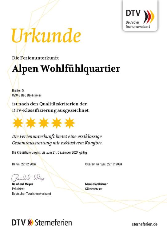 Certifikát, hodnocení, plakát nebo jiný dokument vystavený v ubytování ALPEN WOHLFÜHLQUARTIER