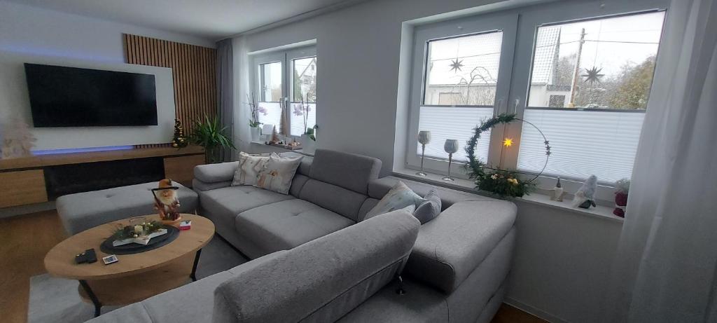 TV a/nebo společenská místnost v ubytování Ferienhaus Landbrücke