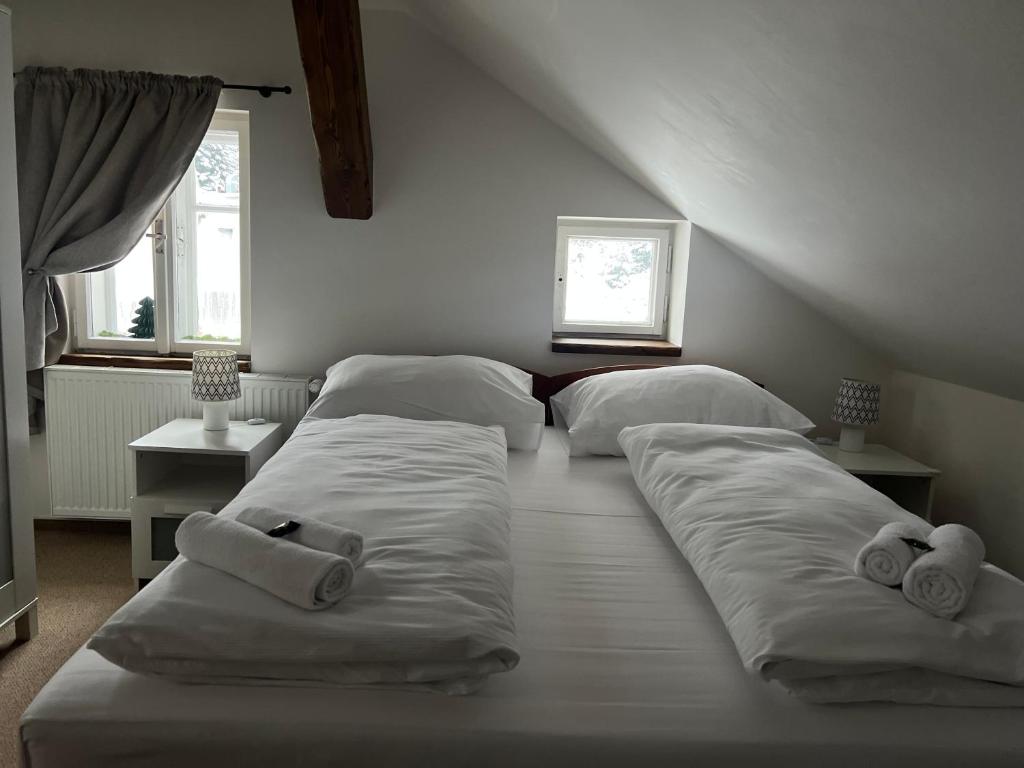 Postel nebo postele na pokoji v ubytování Hotel Lomnice