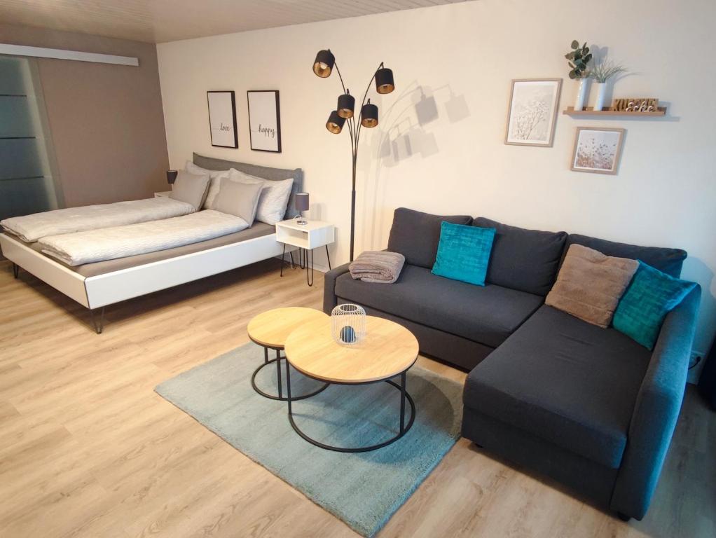 Postel nebo postele na pokoji v ubytování Kleine Auszeit - 2-Zimmer Ferienwohnung