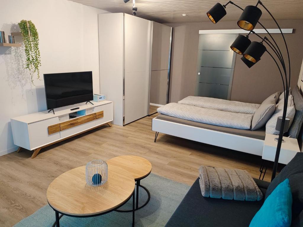 TV a/nebo společenská místnost v ubytování Kleine Auszeit - 2-Zimmer Ferienwohnung