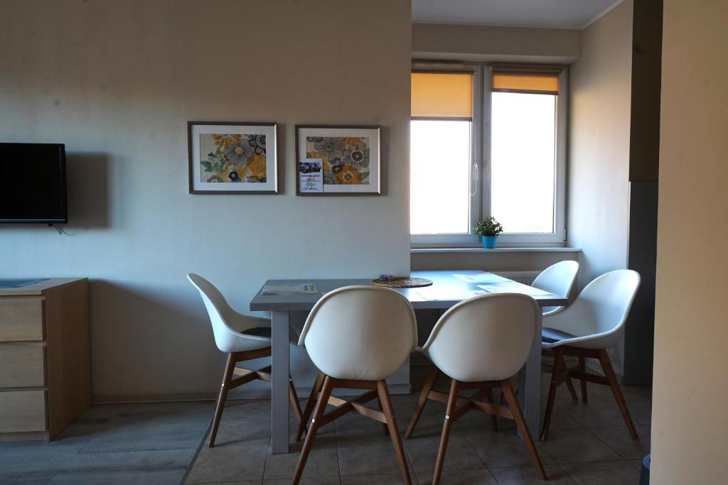 Televízia a/alebo spoločenská miestnosť v ubytovaní Apartament Jedynka