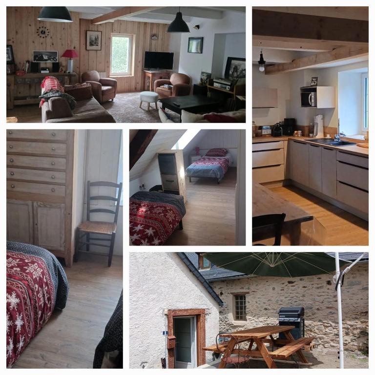 un collage de photos d'une cuisine et d'un salon dans l'établissement La Maison Peyret, à Betpouey