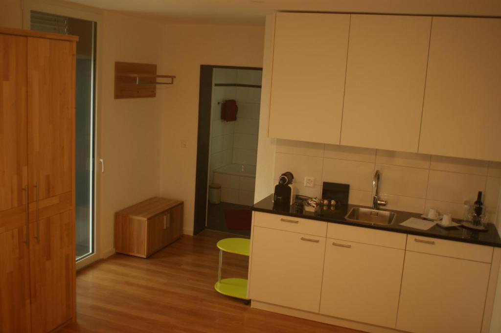 Kuchyň nebo kuchyňský kout v ubytování Hotel Enjoy