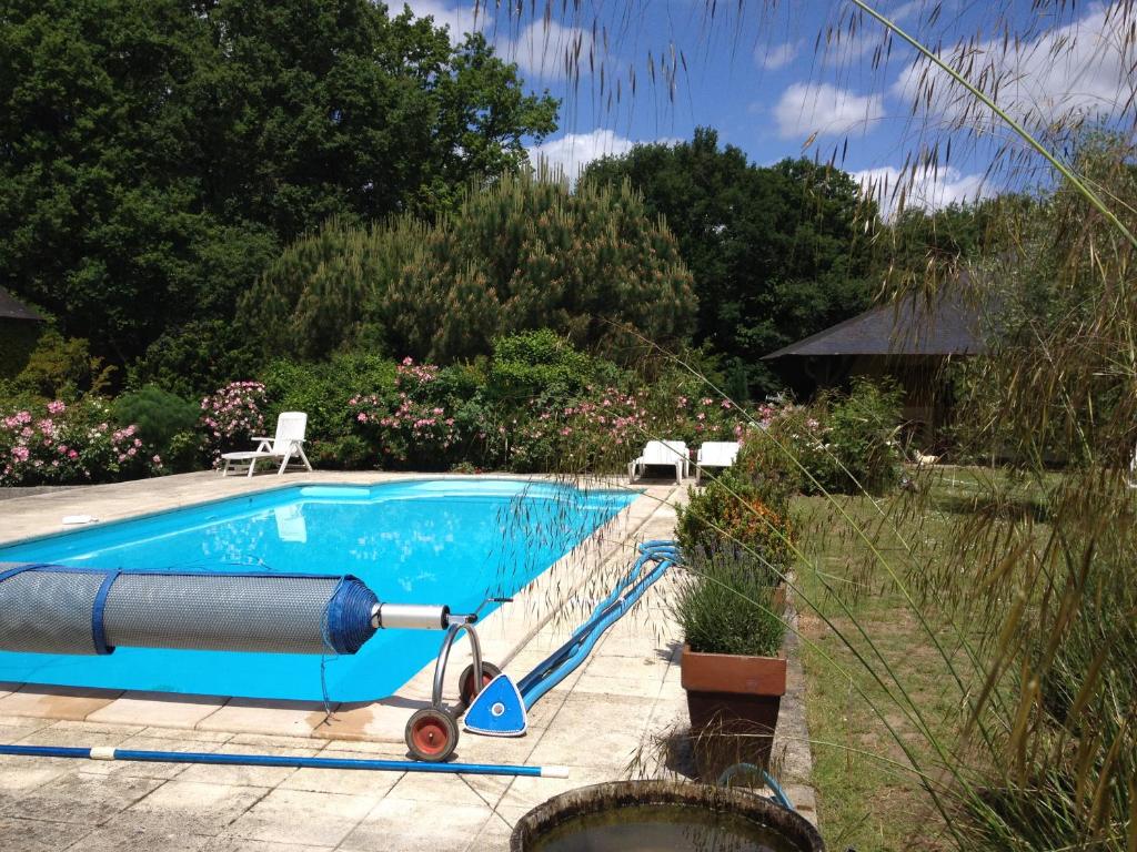 a swimming pool with a cannon next to it at le petit clos in Baugé