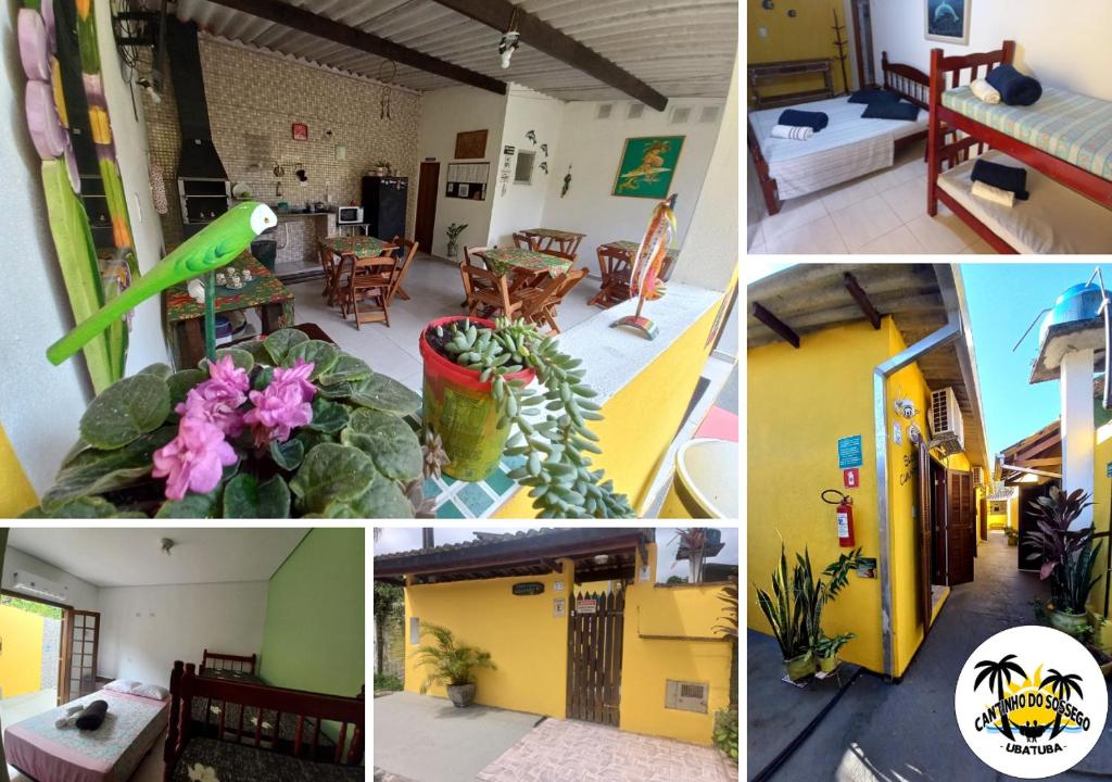 a collage of four pictures of a house at Suítes Cantinho do Sossego Ubatuba in Ubatuba