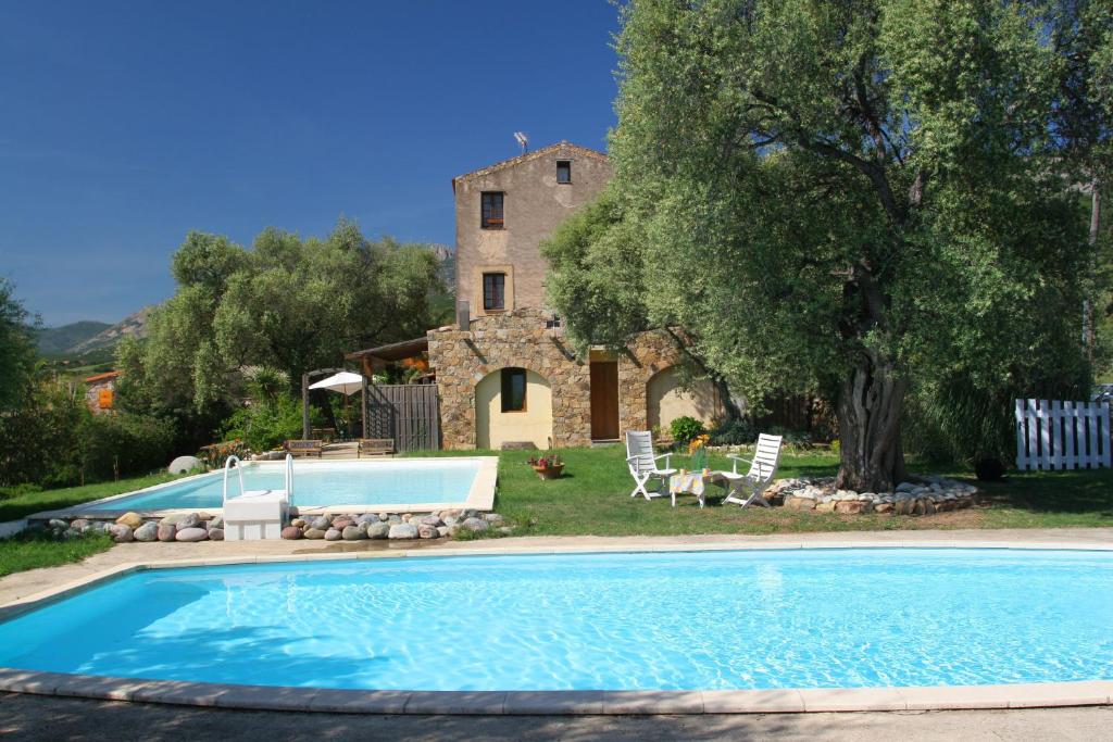 une grande piscine devant une maison dans l'établissement Location L'épi d'or Calvi, demeure de charme, à Calvi