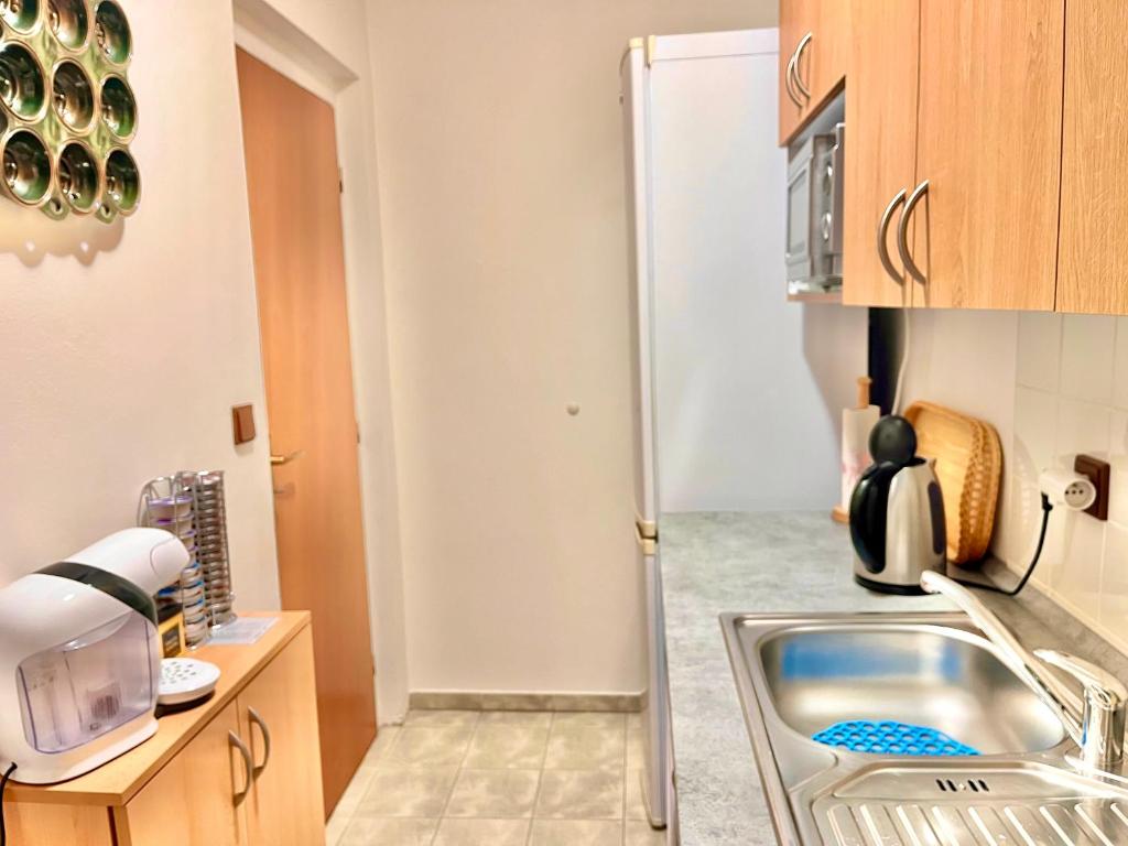 Kuchyň nebo kuchyňský kout v ubytování P&P Jičín Apartments - soukromé 2-3 lůžkové pokoje s vlastní kuchyní a koupelnou