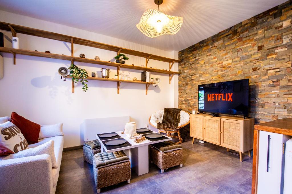 TV a/nebo společenská místnost v ubytování L'illois - 2 beds - Free Parking - Vieux Lille - Wifi - Netflix