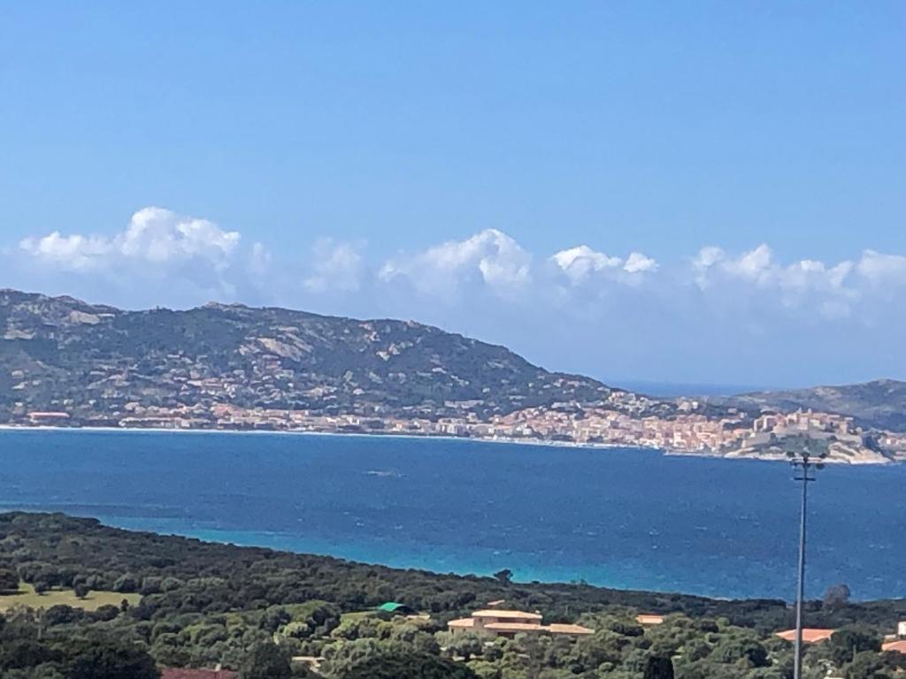 - une vue sur une grande étendue d'eau avec une ville dans l'établissement Bella vista, à Lumio
