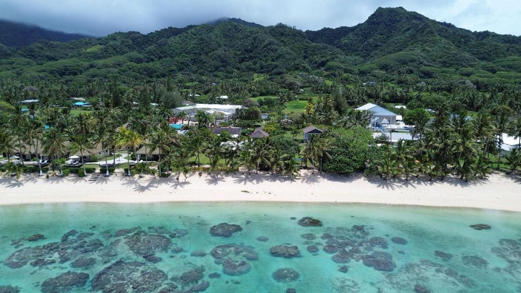 an aerial view of a resort on a beach at Makayla Palms in Rarotonga