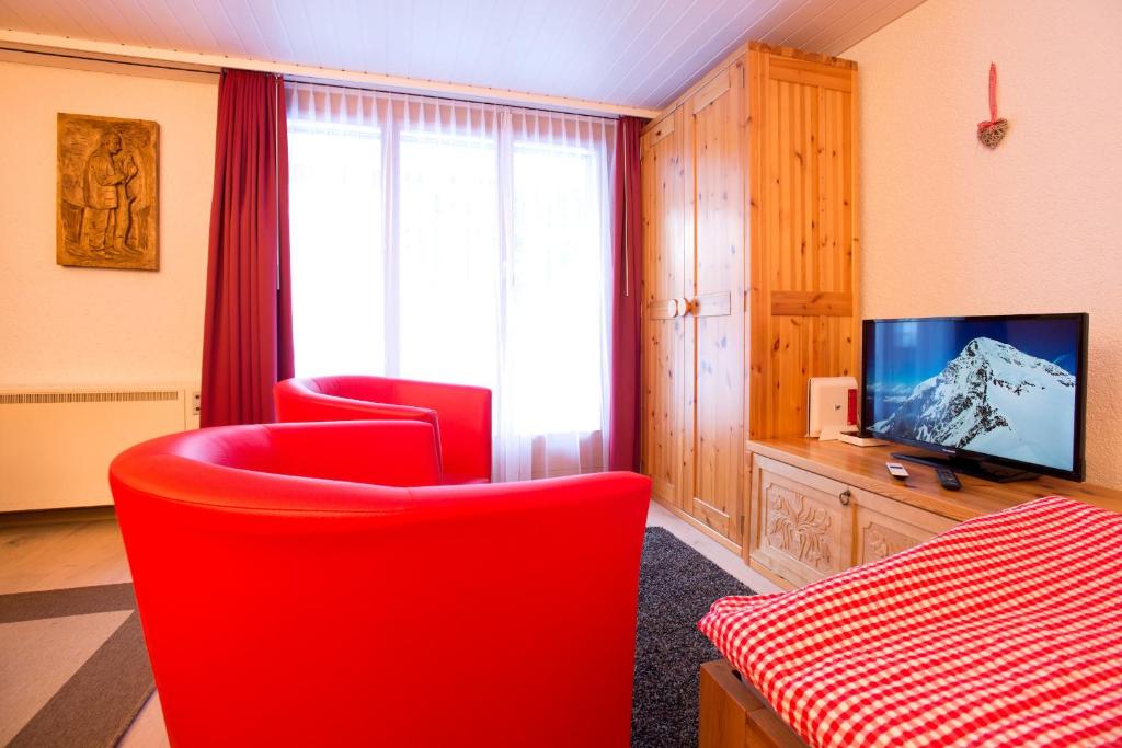 TV a/nebo společenská místnost v ubytování MOM - Alpine Boutique Apartments, Grindelwald gletscher, Eiger View Terrace Studio