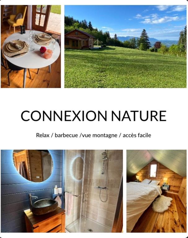 un collage de photos d'une chambre et d'une maison dans l'établissement Le Spirit, Chalet 2 personnes, à Lucinges