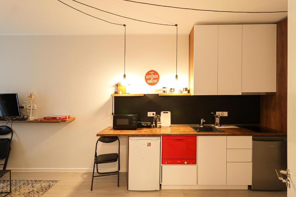 Kuchyň nebo kuchyňský kout v ubytování Super Bright&Stylish Apartment In Gudauri