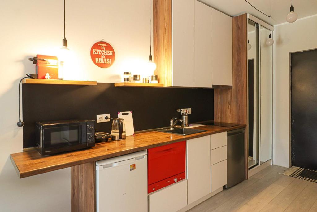 Kuchyň nebo kuchyňský kout v ubytování Super Bright&Stylish Apartment In Gudauri