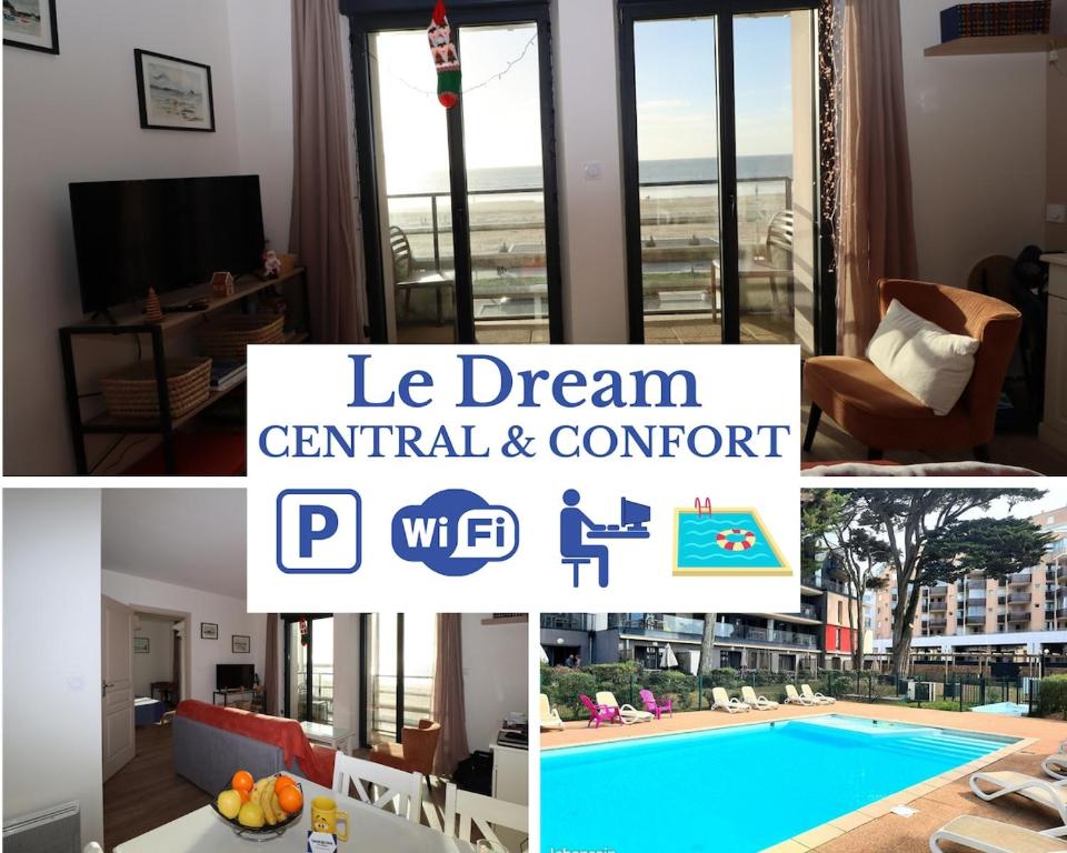 a collage of pictures of a apartment with a pool at Le Dream by Tranquil at Home - Parking, Piscine, Plage et Wifi in Pornichet