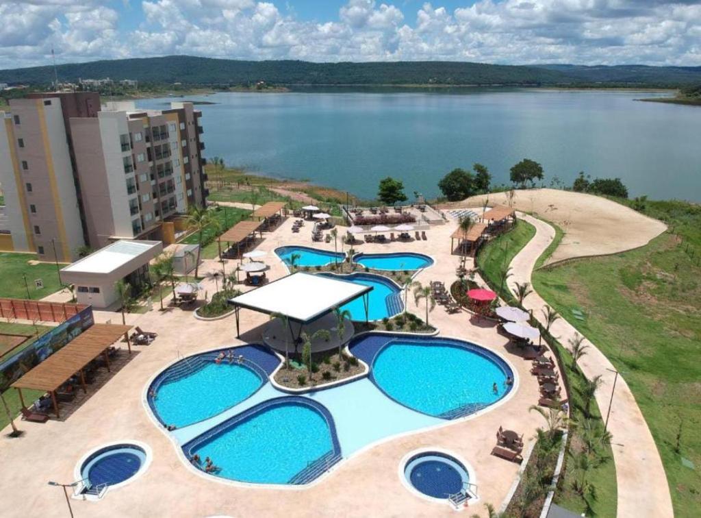 an aerial view of a resort with three pools at Praias do Lago in Caldas Novas