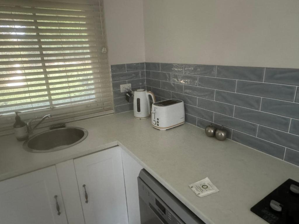 a kitchen counter with a sink and a toaster at Hotel Koorawatha garden unit - ground floor in Koorawatha