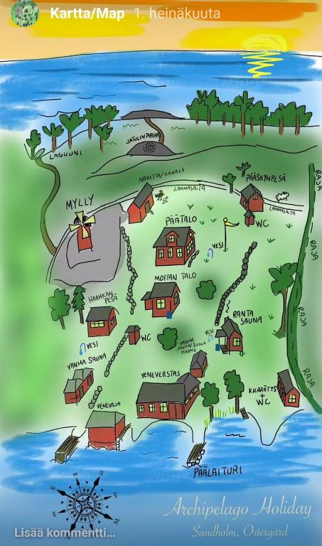 a map of a small island in the water at Sandholm Cottage in Nötö