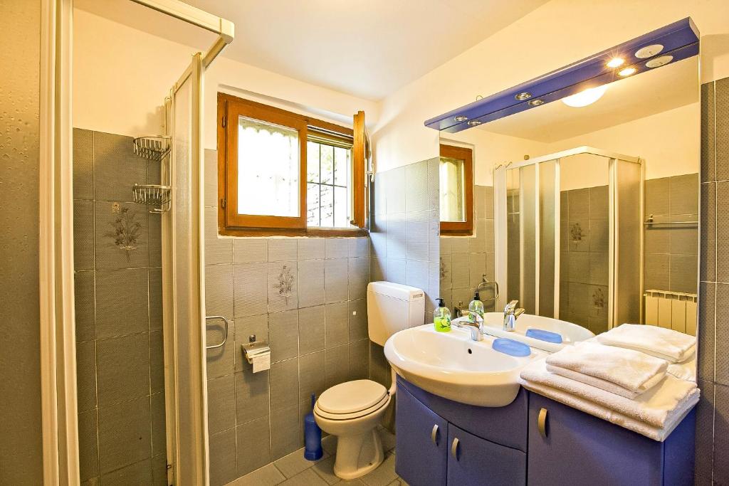 e bagno con lavandino, servizi igienici e doccia. di Rustico La Vigna a Cannero Riviera