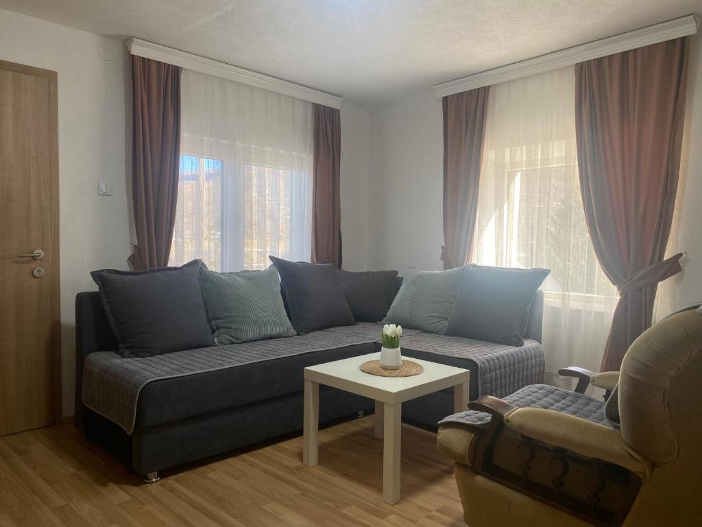 a living room with a couch and a table at Petar Apartment in Mavrovo