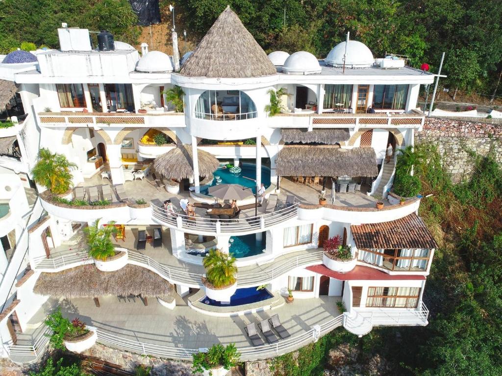 an aerial view of a large white mansion at Villa Azul in Puerto Vallarta