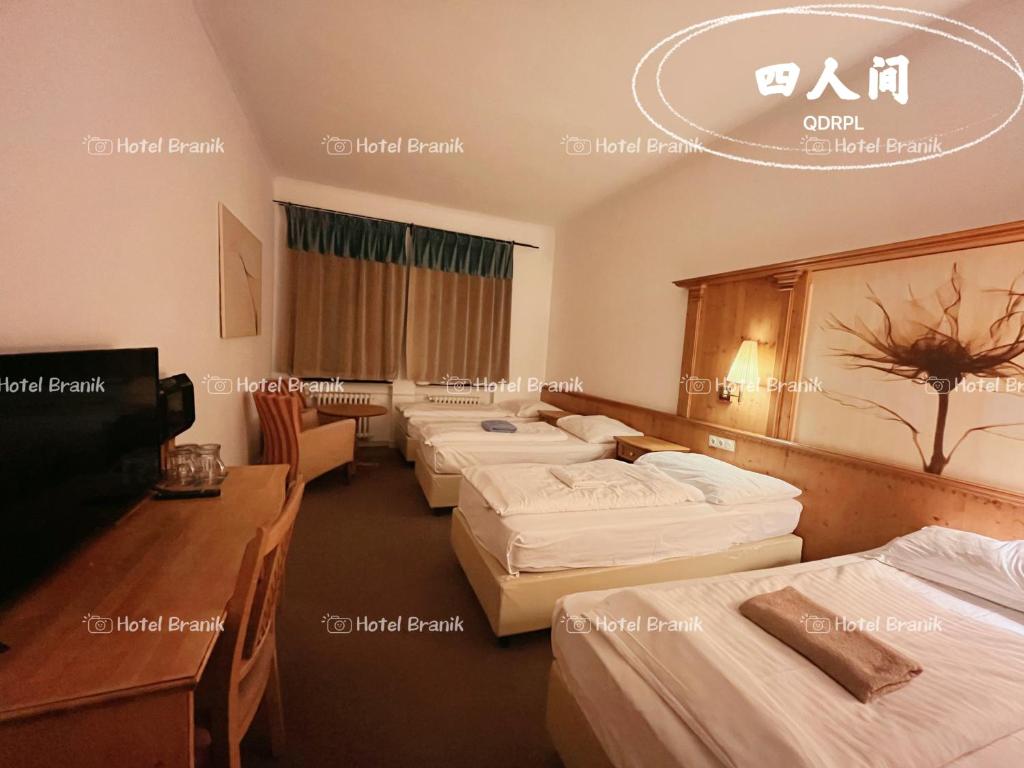 Łóżko lub łóżka w pokoju w obiekcie Hotel Braník