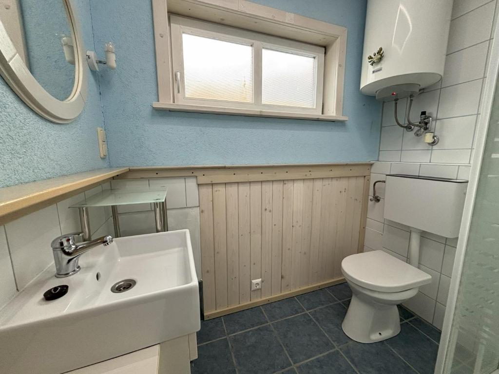 a bathroom with a sink and a toilet at Familienchalets am Millstätter See in Rothenthurn