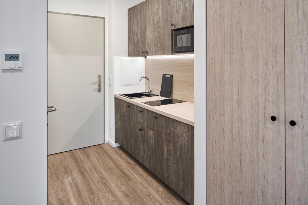 Kuchyň nebo kuchyňský kout v ubytování Bader Aparthotel