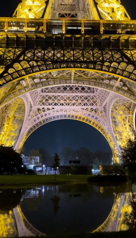 - une vue sur la tour Eiffel la nuit dans l'établissement Paris apartment with room near Tour Eiffel, à Paris
